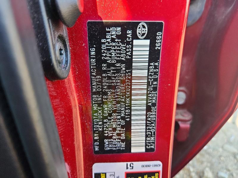 2019 TOYOTA CAMRY LE — Фото 12 из 12