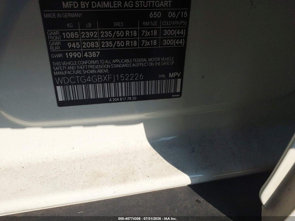 WDCTG4GBXFJ152226 2015 MERCEDES-BENZ GLA 250 photo no. 9
