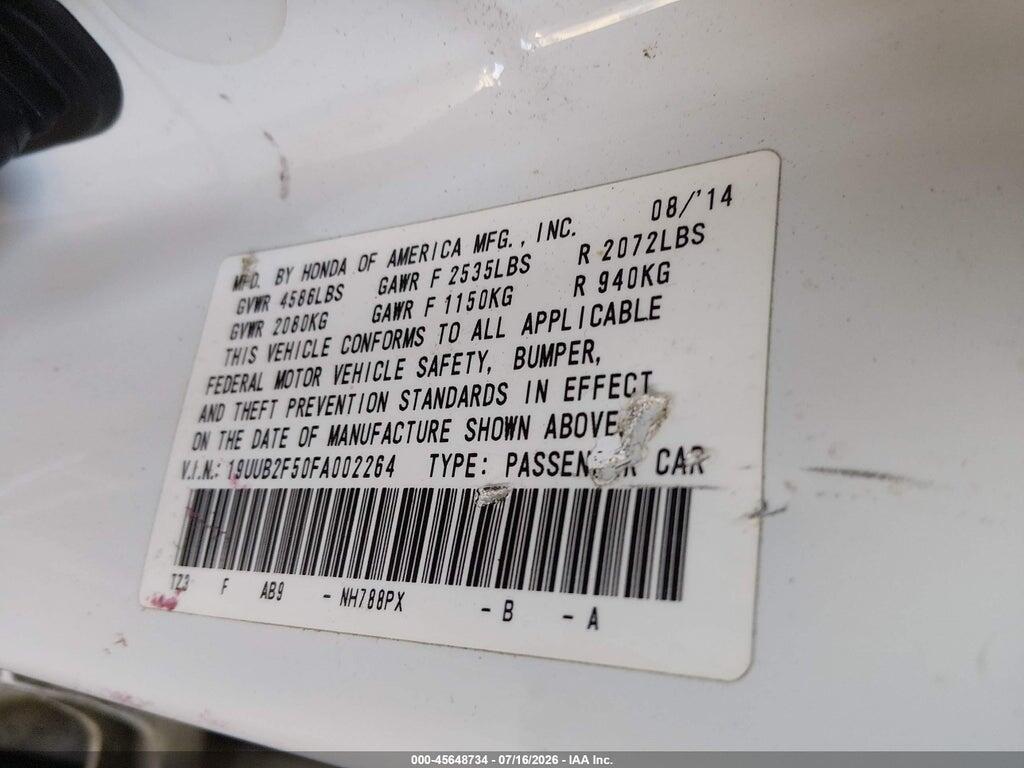 19UUB2F50FA002264 2015 ACURA TLX photo no. 9
