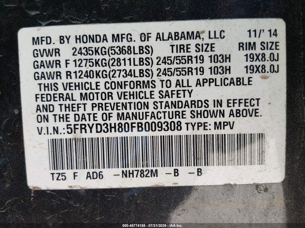 5FRYD3H80FB009308 2015 ACURA MDX photo no. 9