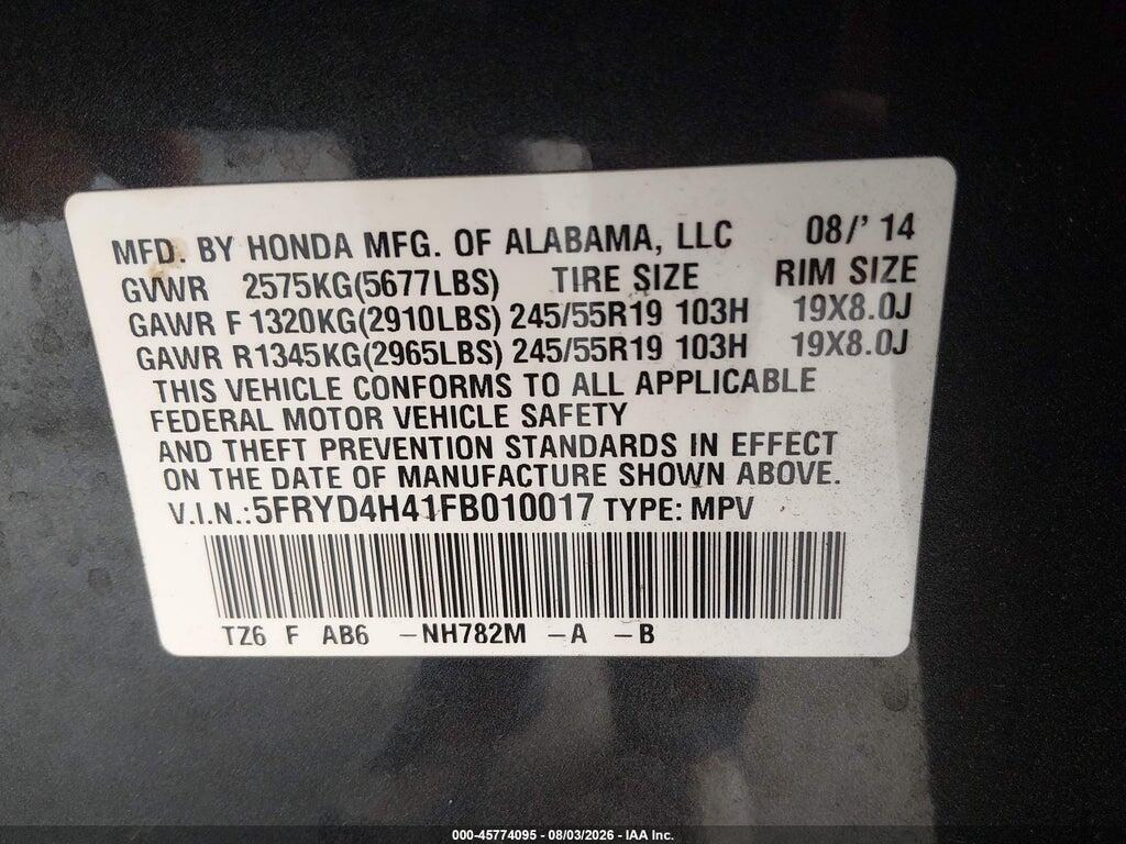 5FRYD4H41FB010017 2015 ACURA MDX photo no. 9