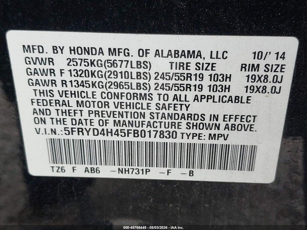 5FRYD4H45FB017830 2015 ACURA MDX photo no. 9