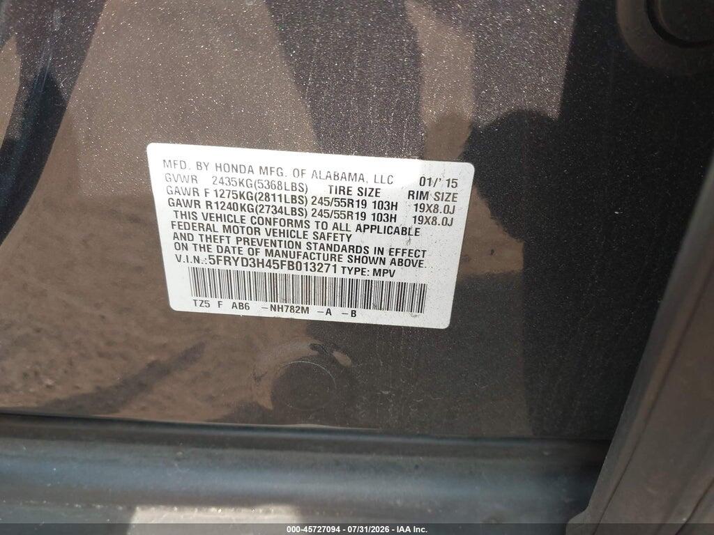 5FRYD3H45FB013271 2015 ACURA MDX photo no. 9
