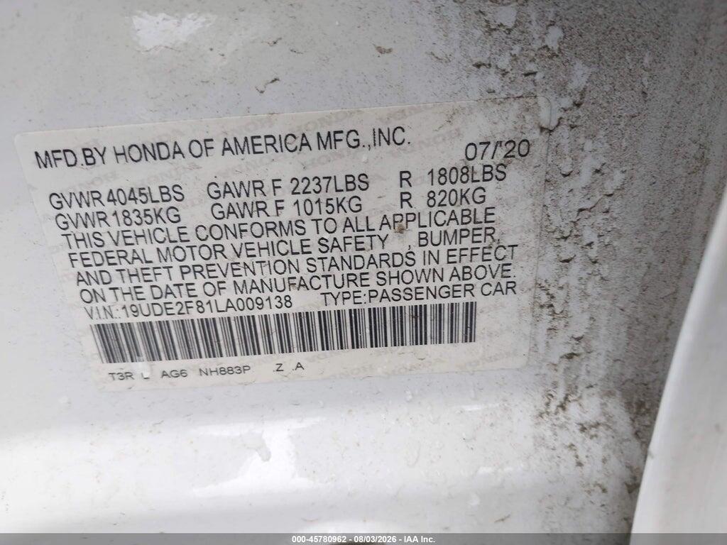 19UDE2F81LA009138 2020 ACURA ILX photo no. 9