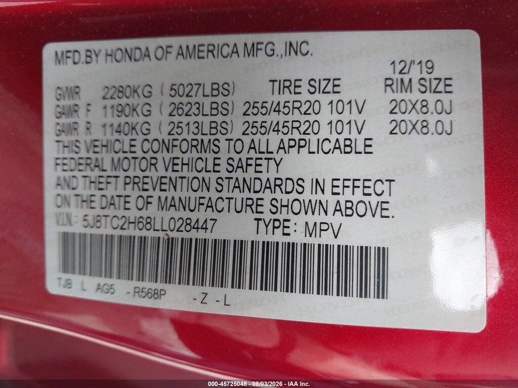 5J8TC2H68LL028447 2020 ACURA RDX photo no. 9
