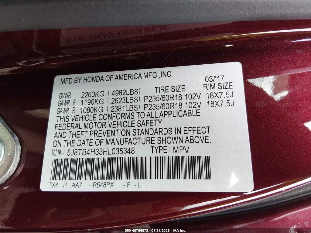 5J8TB4H33HL035348 2017 ACURA RDX photo no. 9