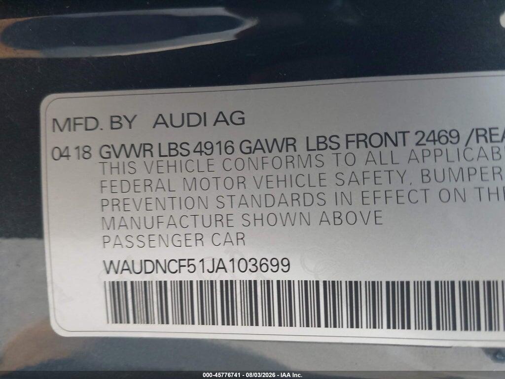 WAUDNCF51JA103699 2018 AUDI A5 photo no. 9