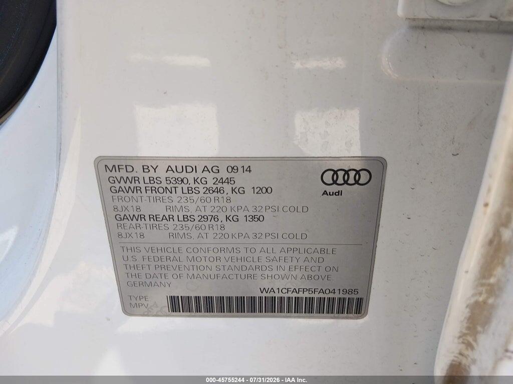 WA1CFAFP5FA041985 2015 AUDI Q5 photo no. 9