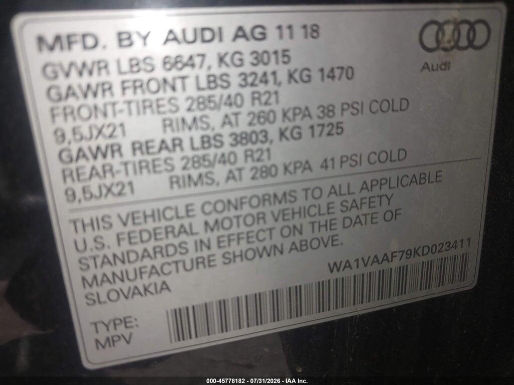 WA1VAAF79KD023411 2019 AUDI Q7 photo no. 9