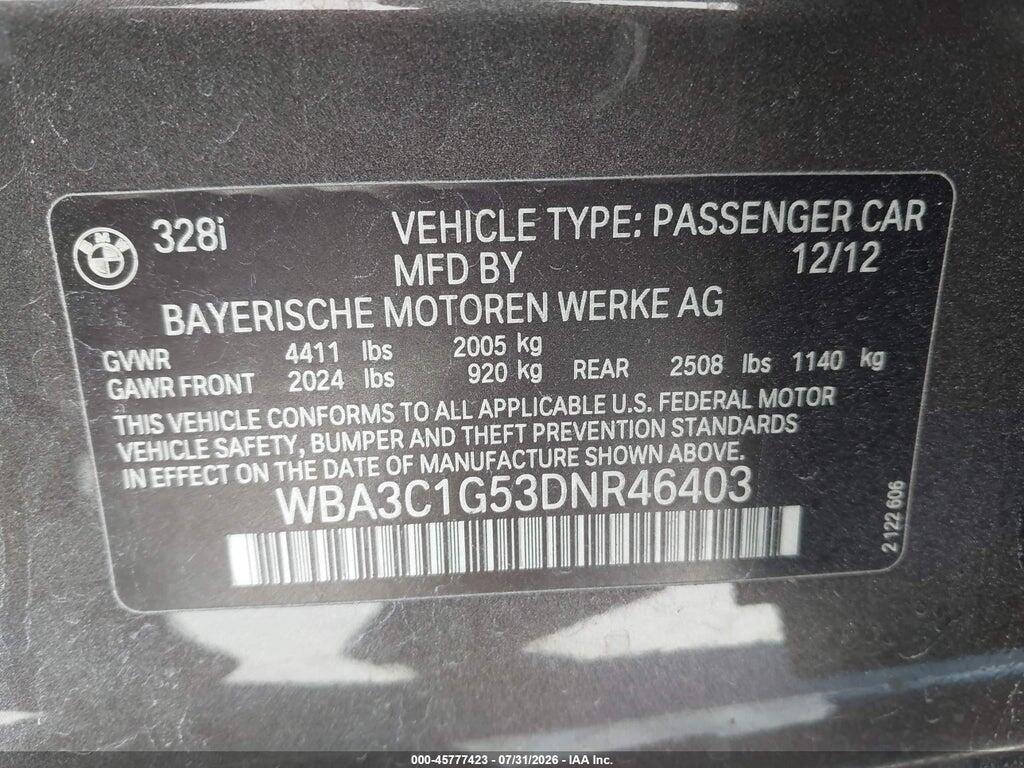 WBA3C1G53DNR46403 2013 BMW 328I photo no. 9