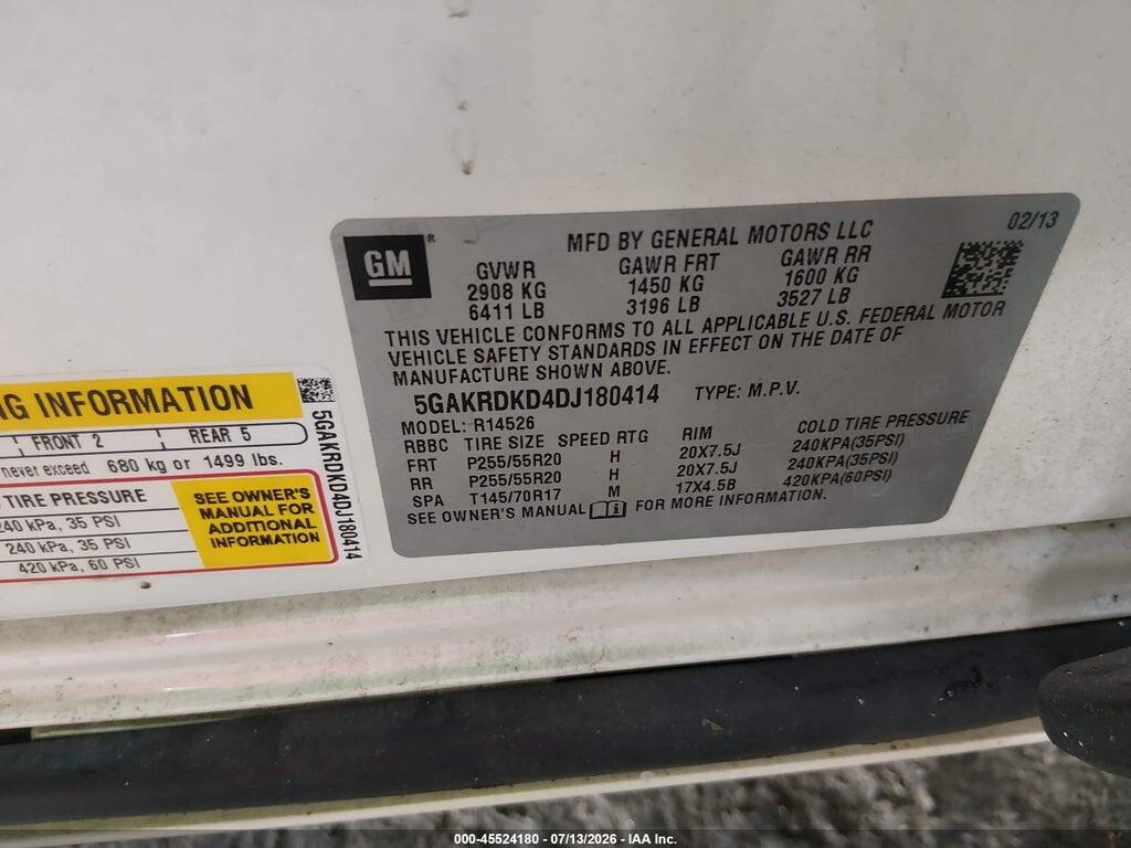 5GAKRDKD4DJ180414 2013 BUICK ENCLAVE photo no. 9