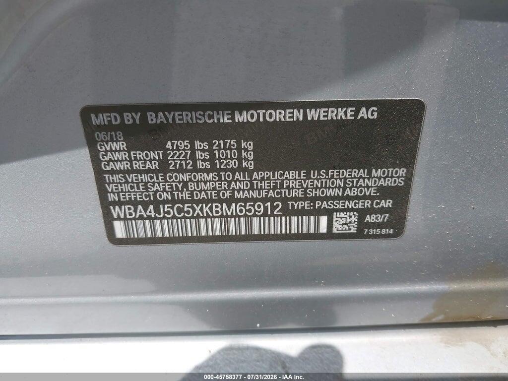 WBA4J5C5XKBM65912 2019 BMW 440I GRAN COUPE photo no. 9