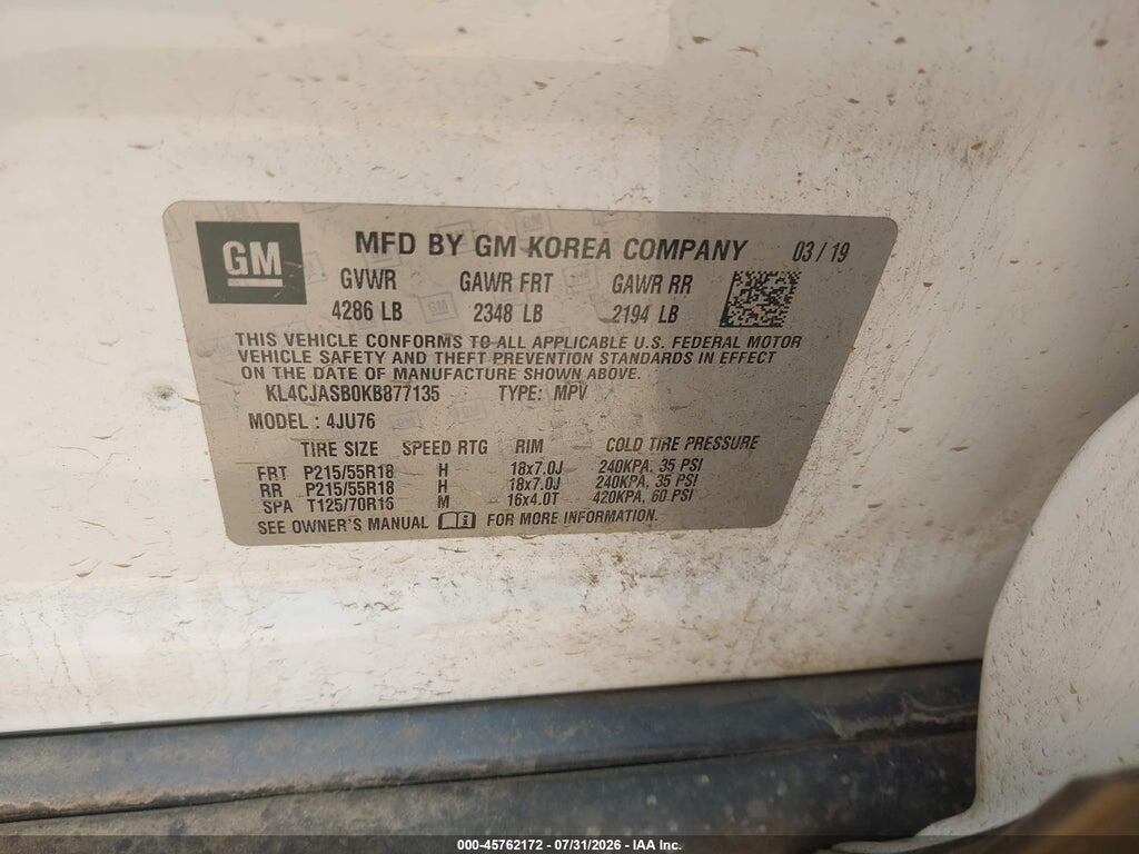KL4CJASB0KB877135 2019 BUICK ENCORE photo no. 9