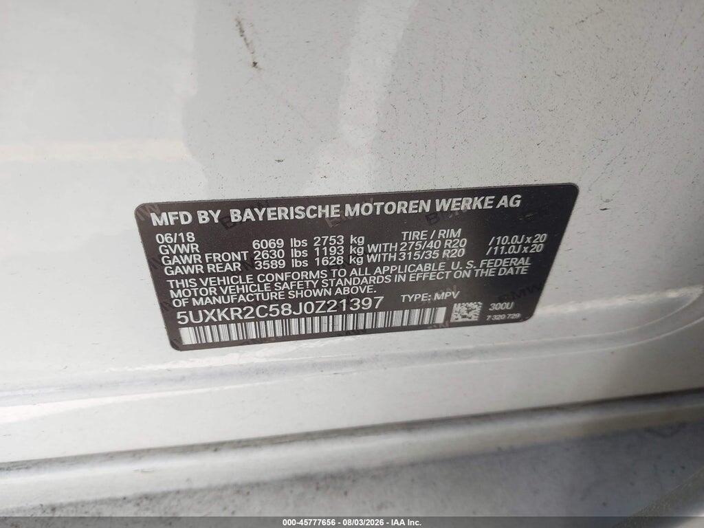 5UXKR2C58J0Z21397 2018 BMW X5 photo no. 9