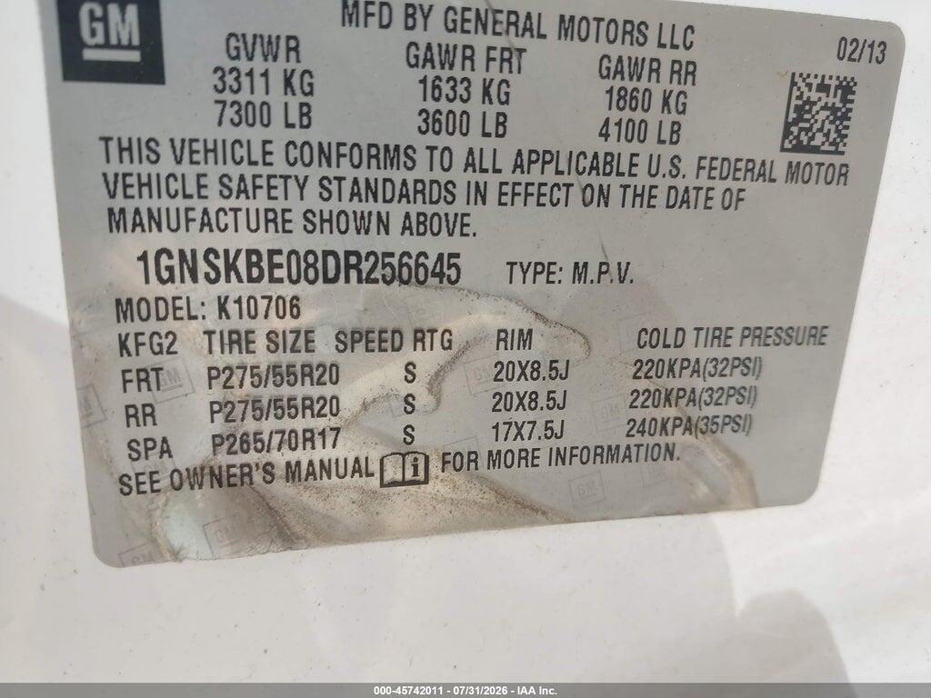 1GNSKBE08DR256645 2013 CHEVROLET TAHOE photo no. 9