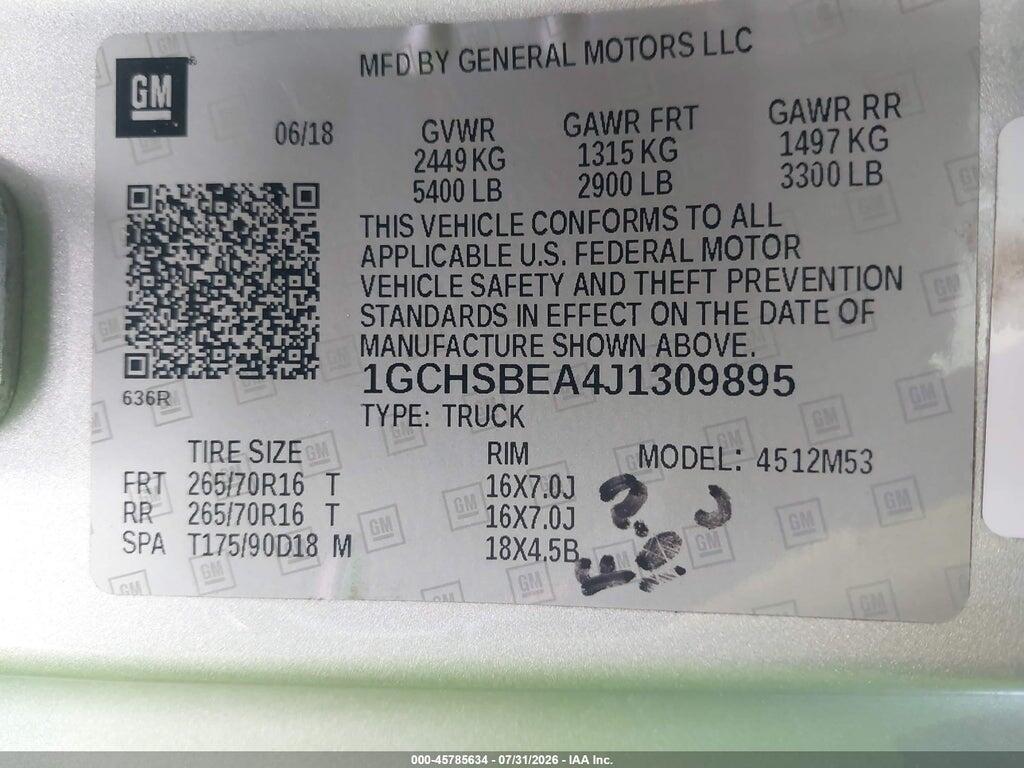1GCHSBEA4J1309895 2018 CHEVROLET COLORADO photo no. 9