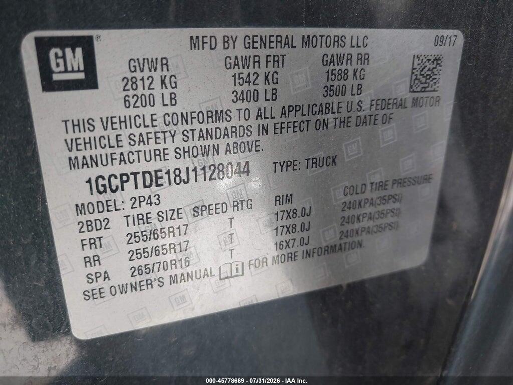 1GCPTDE18J1128044 2018 CHEVROLET COLORADO photo no. 9