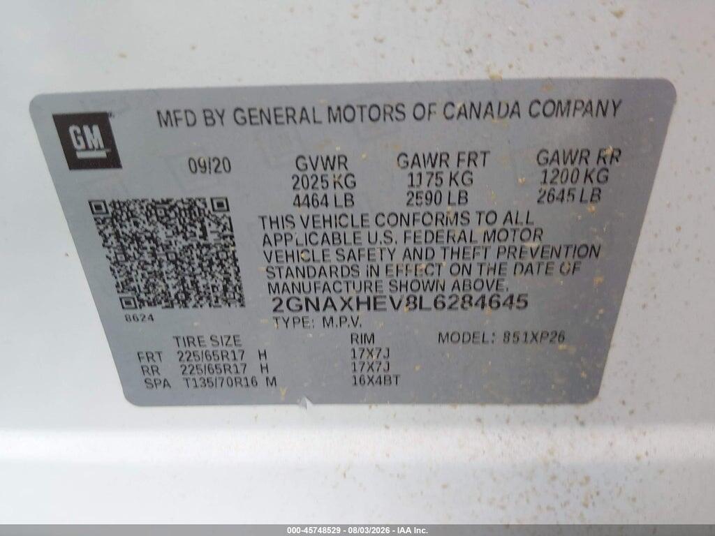2GNAXHEV8L6284645 2020 CHEVROLET EQUINOX photo no. 9
