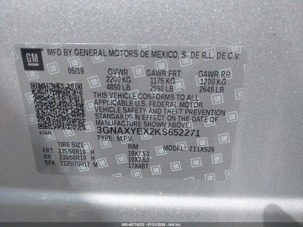 3GNAXYEX2KS652271 2019 CHEVROLET EQUINOX photo no. 9