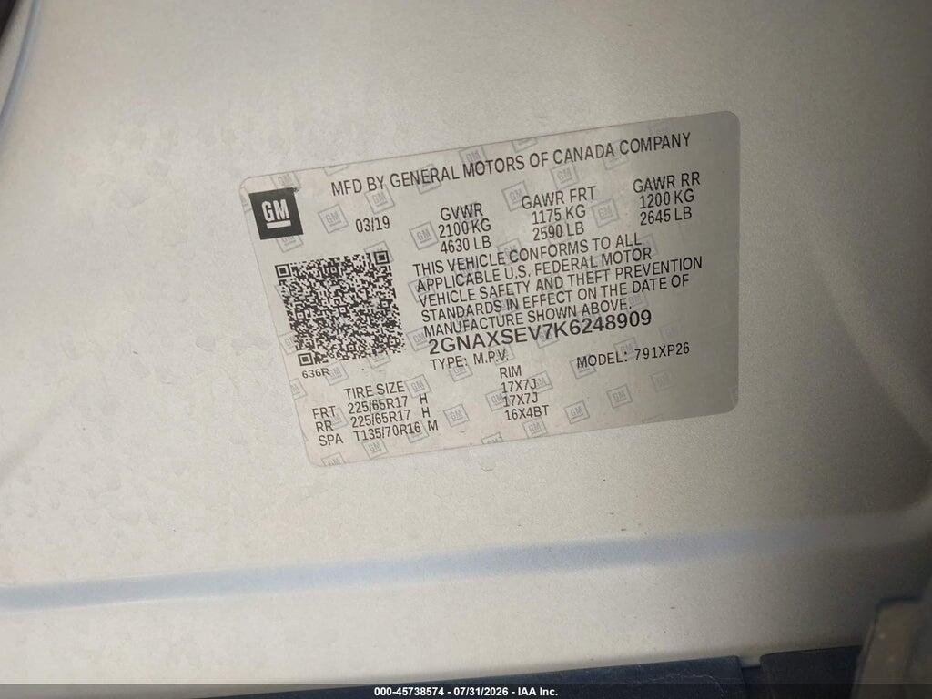 2GNAXSEV7K6248909 2019 CHEVROLET EQUINOX photo no. 9