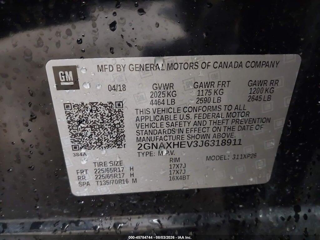 2GNAXHEV3J6318911 2018 CHEVROLET EQUINOX photo no. 9
