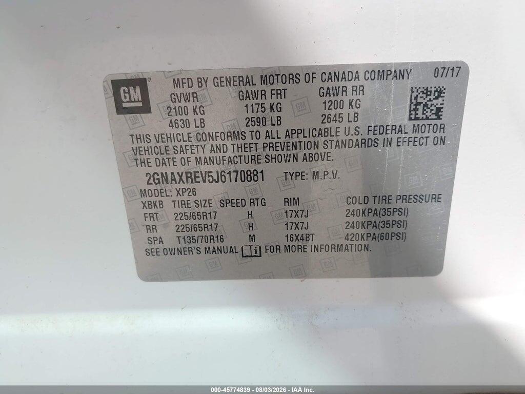 2GNAXREV5J6170881 2018 CHEVROLET EQUINOX photo no. 9