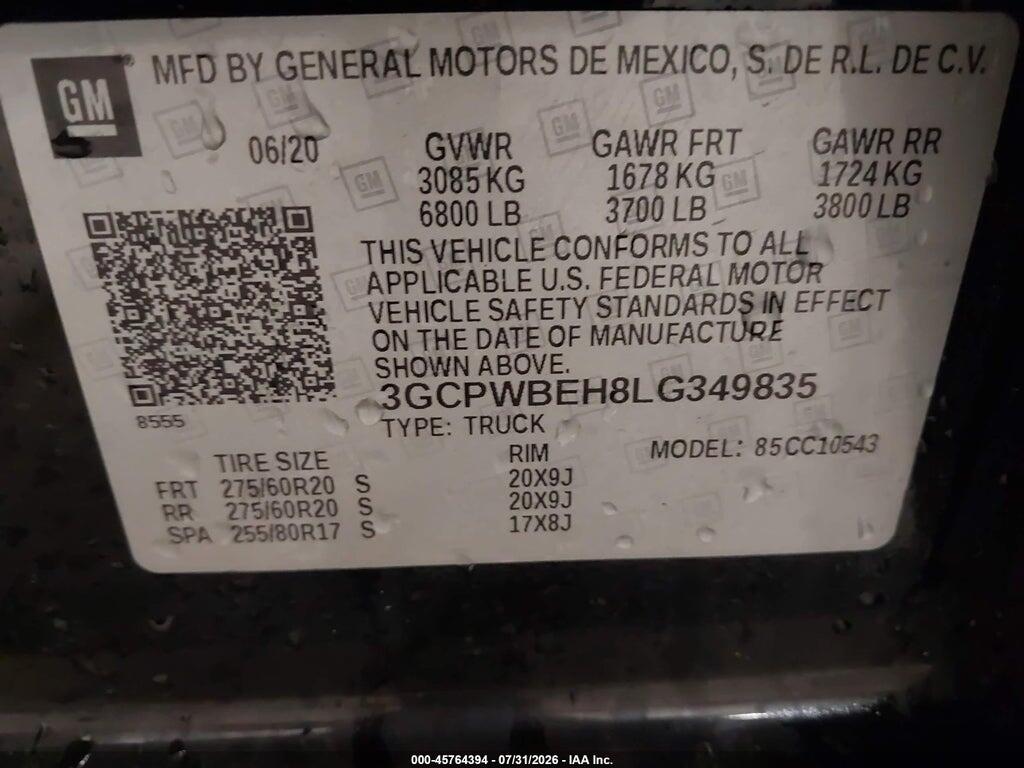 3GCPWBEH8LG349835 2020 CHEVROLET SILVERADO 1500 photo no. 9