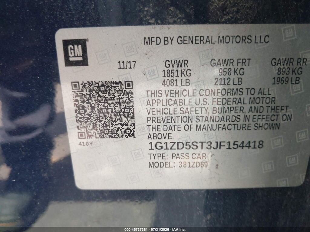 1G1ZD5ST3JF154418 2018 CHEVROLET MALIBU photo no. 9
