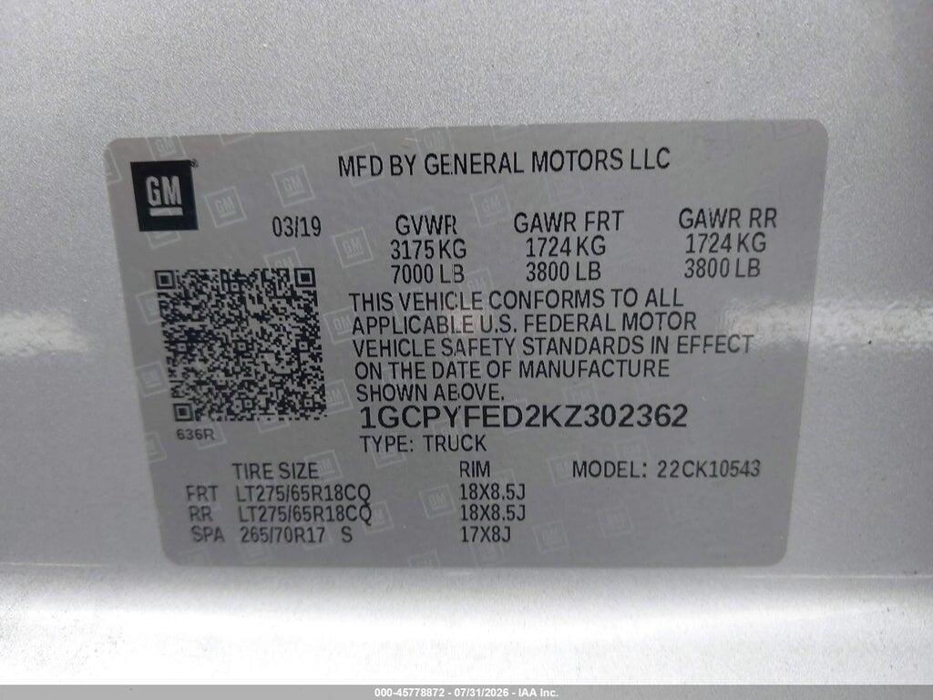 1GCPYFED2KZ302362 2019 CHEVROLET SILVERADO 1500 photo no. 9