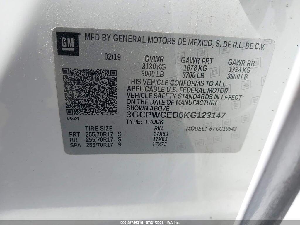 3GCPWCED6KG123147 2019 CHEVROLET SILVERADO 1500 photo no. 9