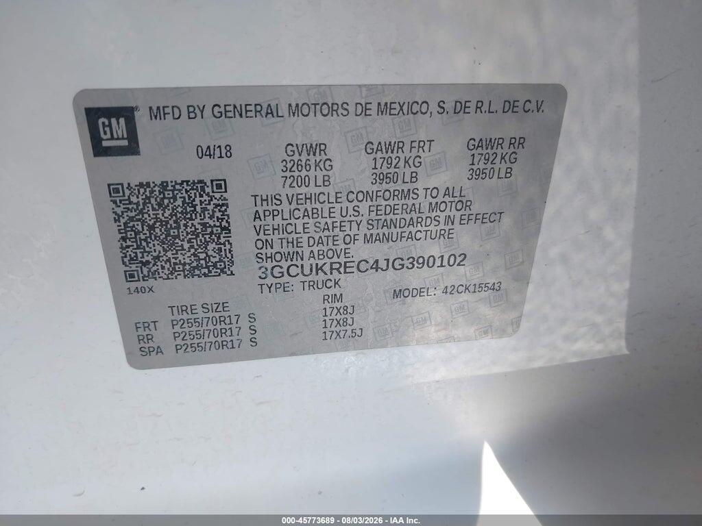 3GCUKREC4JG390102 2018 CHEVROLET SILVERADO 1500 photo no. 9