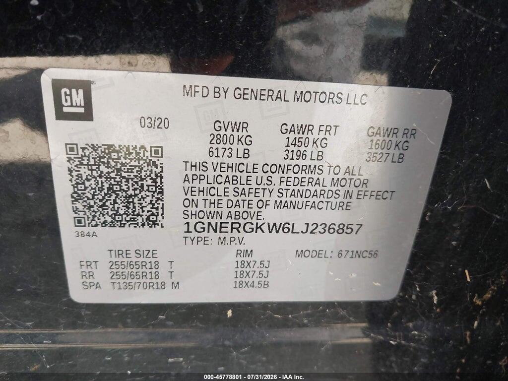 1GNERGKW6LJ236857 2020 CHEVROLET TRAVERSE photo no. 9