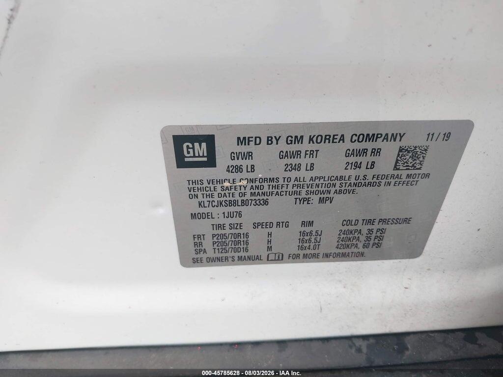 KL7CJKSB8LB073336 2020 CHEVROLET TRAX photo no. 9