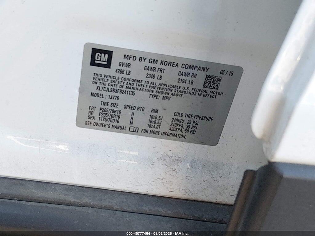 KL7CJLSB3FB241135 2015 CHEVROLET TRAX photo no. 9