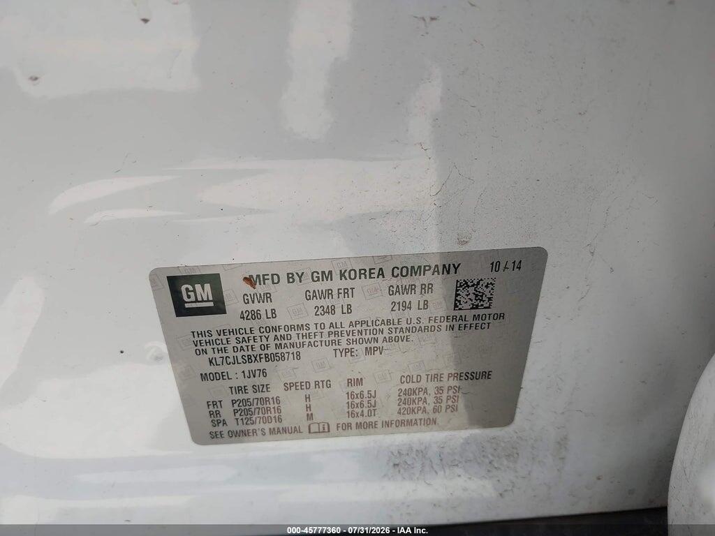 KL7CJLSBXFB058718 2015 CHEVROLET TRAX photo no. 9