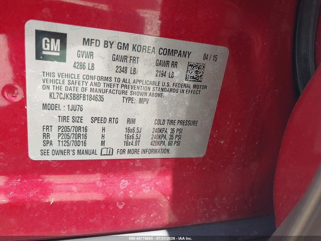 KL7CJKSB8FB184635 2015 CHEVROLET TRAX photo no. 9