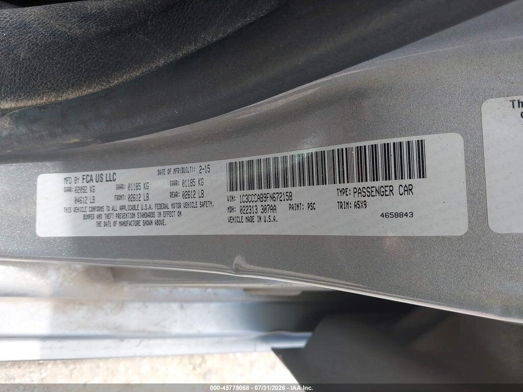 1C3CCCAB9FN672158 2015 CHRYSLER 200 photo no. 9