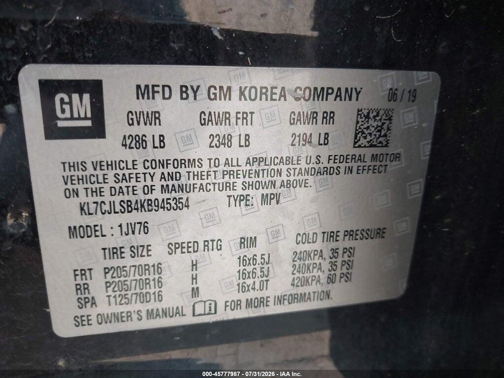 KL7CJLSB4KB945354 2019 CHEVROLET TRAX photo no. 9