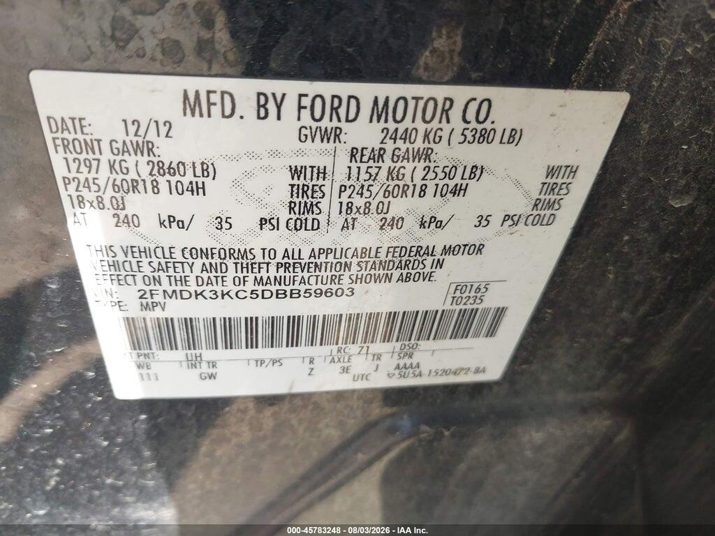 2FMDK3KC5DBB59603 2013 FORD EDGE photo no. 9