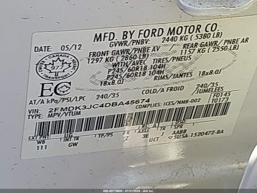 2FMDK3JC4DBA45674 2013 FORD EDGE photo no. 9