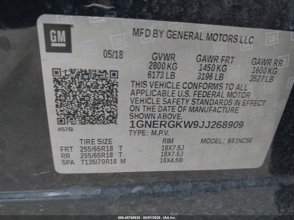 1GNERGKW9JJ268909 2018 CHEVROLET TRAVERSE photo no. 9