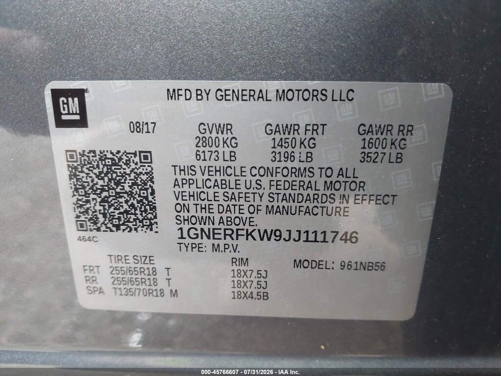 1GNERFKW9JJ111746 2018 CHEVROLET TRAVERSE photo no. 9