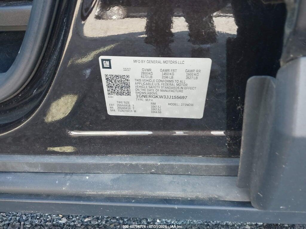 1GNERGKW3JJ155697 2018 CHEVROLET TRAVERSE photo no. 9