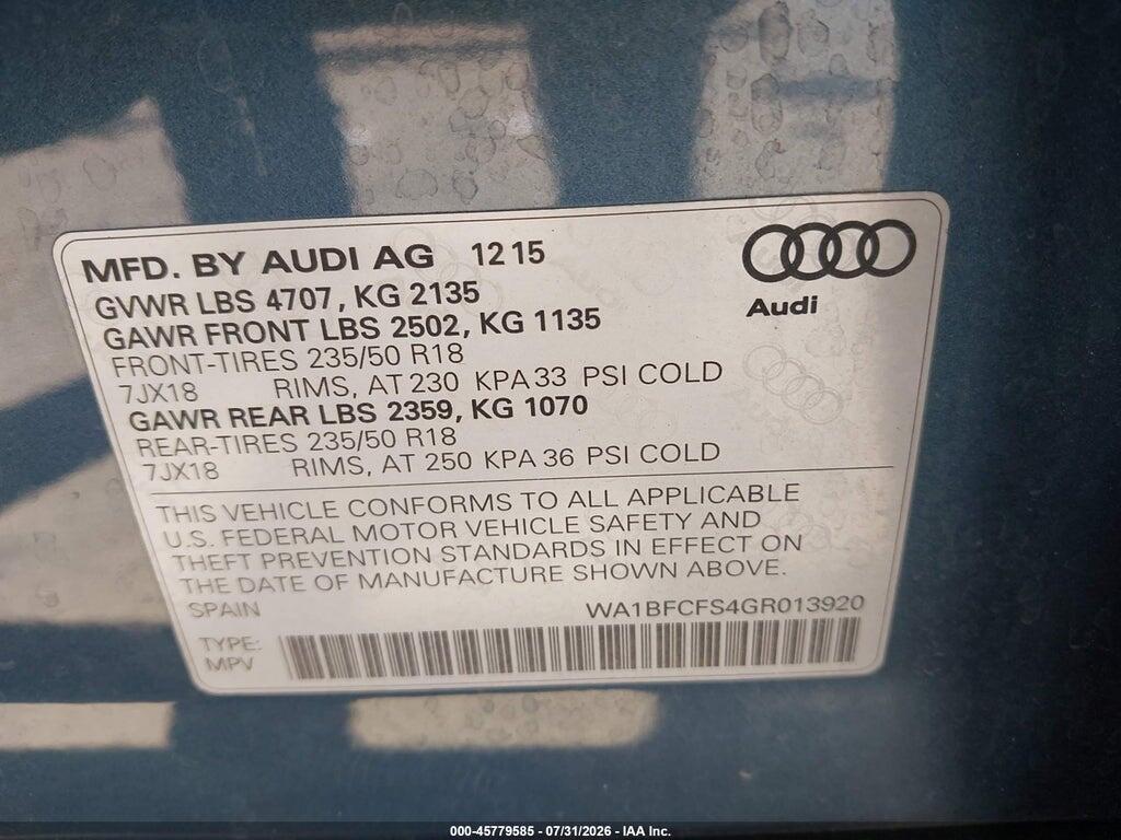WA1BFCFS4GR013920 2016 AUDI Q3 photo no. 9
