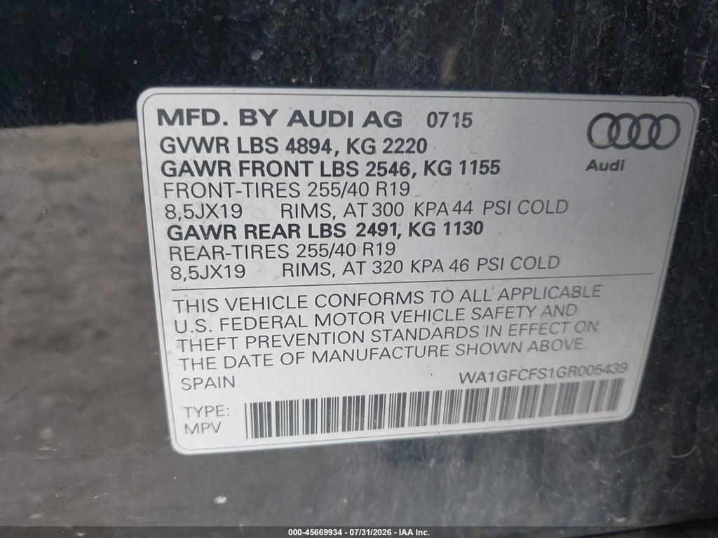 WA1GFCFS1GR005439 2016 AUDI Q3 photo no. 9