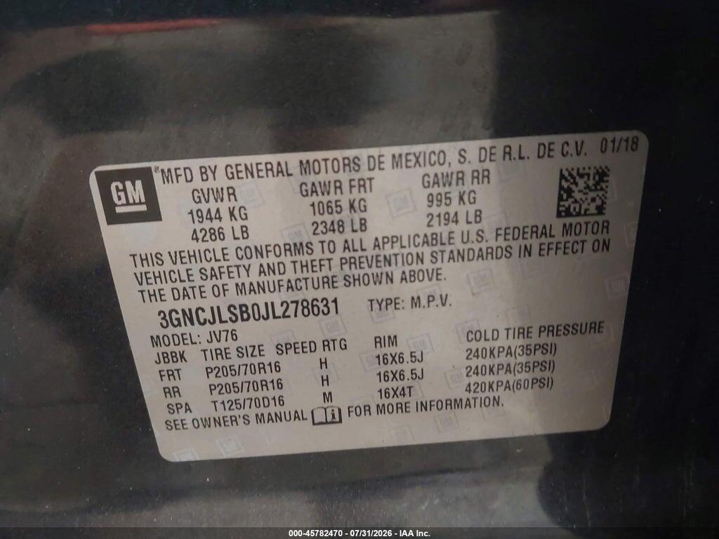 3GNCJLSB0JL278631 2018 CHEVROLET TRAX photo no. 9