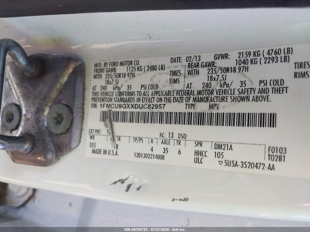 1FMCU9GXXDUC82957 2013 FORD ESCAPE photo no. 9