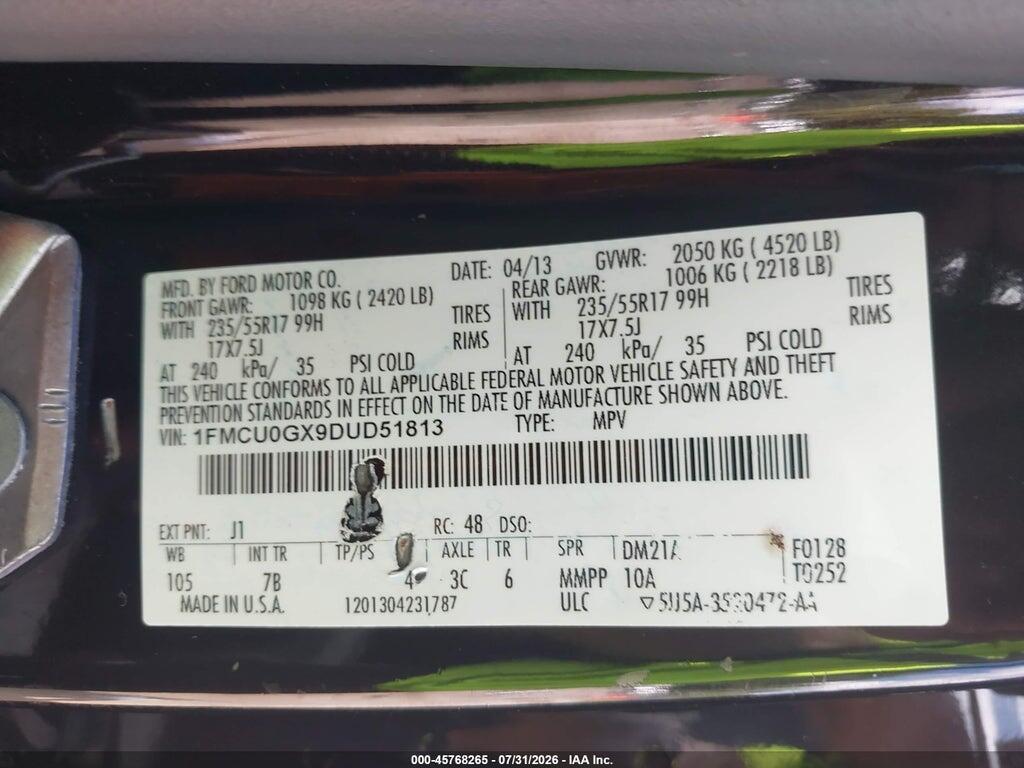 1FMCU0GX9DUD51813 2013 FORD ESCAPE photo no. 9