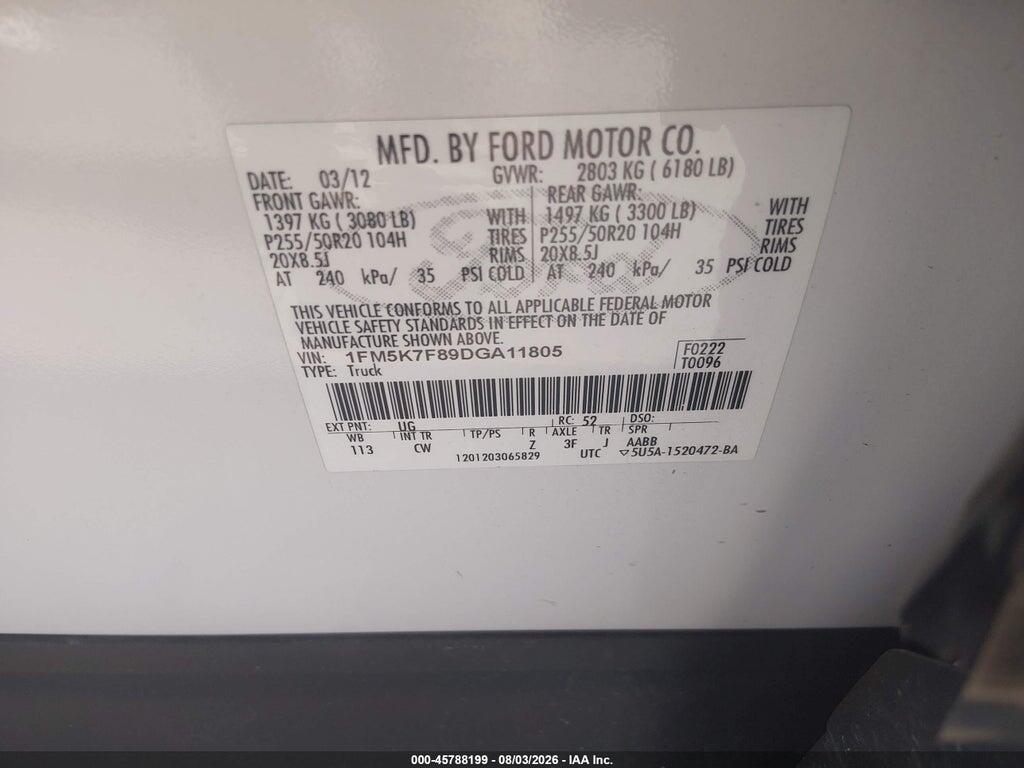 1FM5K7F89DGA11805 2013 FORD EXPLORER photo no. 9