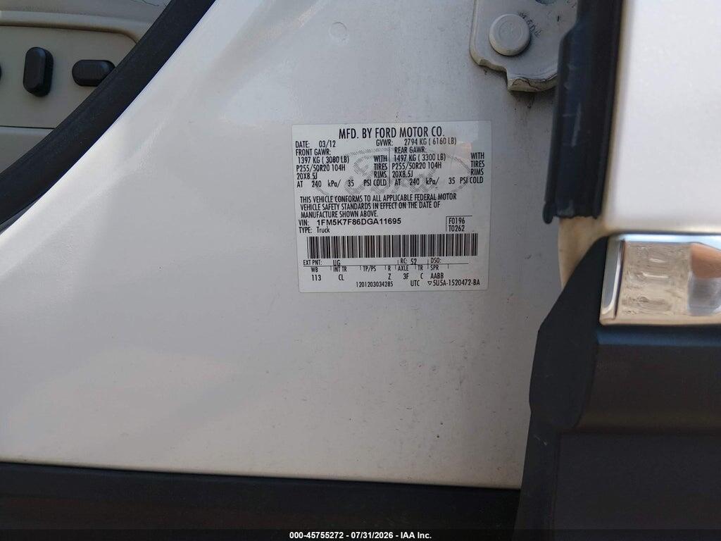 1FM5K7F86DGA11695 2013 FORD EXPLORER photo no. 9